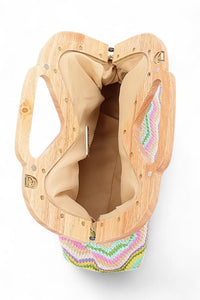 Chevron Print Faux Straw Wooden Frame Clutch Bag- Boho Chic Styles by Reef Love