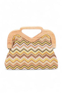 Chevron Print Faux Straw Wooden Frame Clutch Bag- Boho Chic Styles by Reef Love