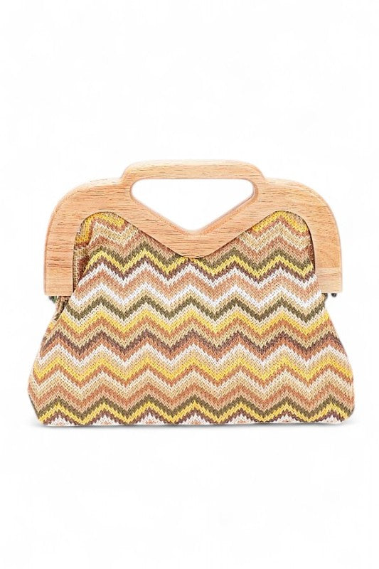 Chevron Print Faux Straw Wooden Frame Clutch Bag- Boho Chic Styles by Reef Love
