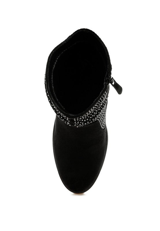 Chinar Rhinestone Studded Slouchy Ankle Boots-Reef Love