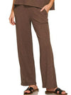 Chocolate Slub Short Sleeve T-Shirt and Pants Set-Chocolate brown slub lounge set with oversized short-sleeve top and wide-leg pants. Soft cotton-blend two-piece outfit with pockets for cozy casual style.-Reef Love