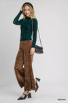 Chocolate Velvet Pleated Wide Leg Pants-Chocolate velvet pleated wide-leg pants. High-waisted crushed velvet flare pants with elastic waistband—luxurious, flattering, and perfect for casual or evening wear.-Reef Love