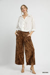 Chocolate Velvet Smocked Cropped Wide Leg Pants-Chocolate velvet cropped wide leg pants with a smocked waistband. Luxe boho-chic style perfect for day-to-night outfits and effortless women’s fashion.-Reef Love