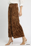 Chocolate Velvet Smocked Cropped Wide Leg Pants-Chocolate velvet cropped wide leg pants with a smocked waistband. Luxe boho-chic style perfect for day-to-night outfits and effortless women’s fashion.-Reef Love