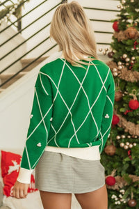 Christmas Geometric Diamond Pom Sweater-Reef Love