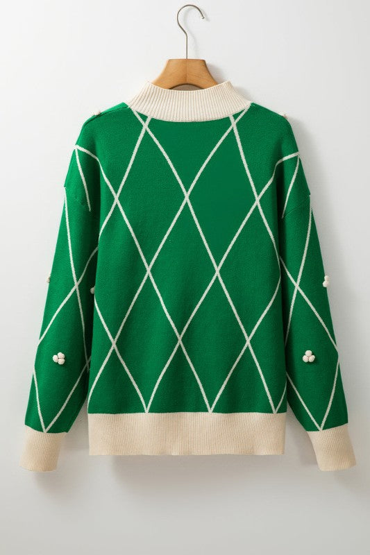 Christmas Geometric Diamond Pom Sweater-Reef Love