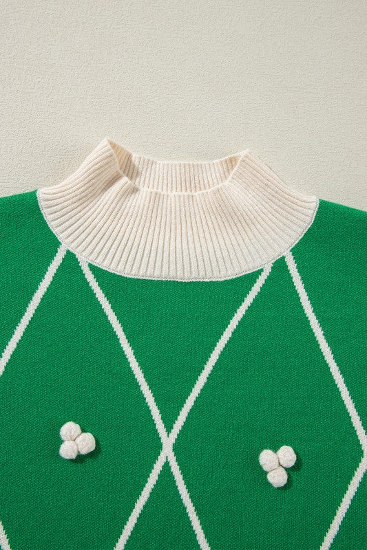 Christmas Geometric Diamond Pom Sweater-Reef Love