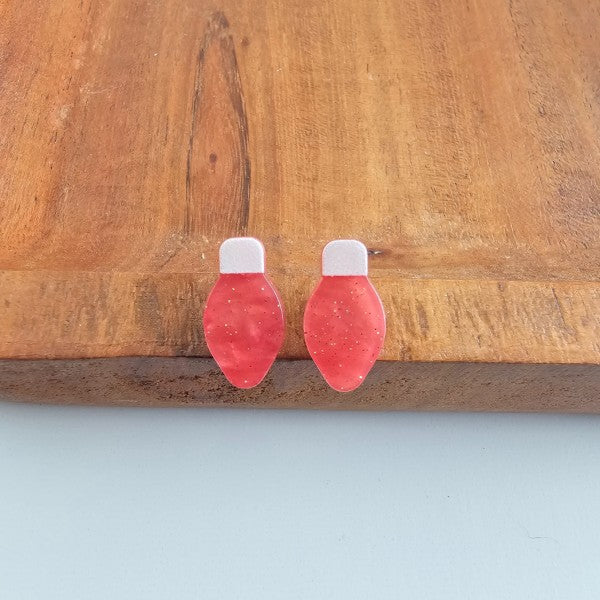 Christmas Light Stud Earrings - Red Shimmer