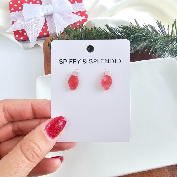 Christmas Light Stud Earrings - Red Shimmer