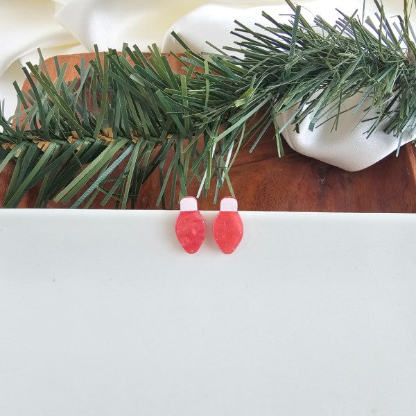 Christmas Light Stud Earrings - Red Shimmer