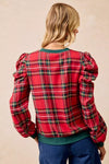 Christmas Plaid Exaggerated Shoulder Blouse