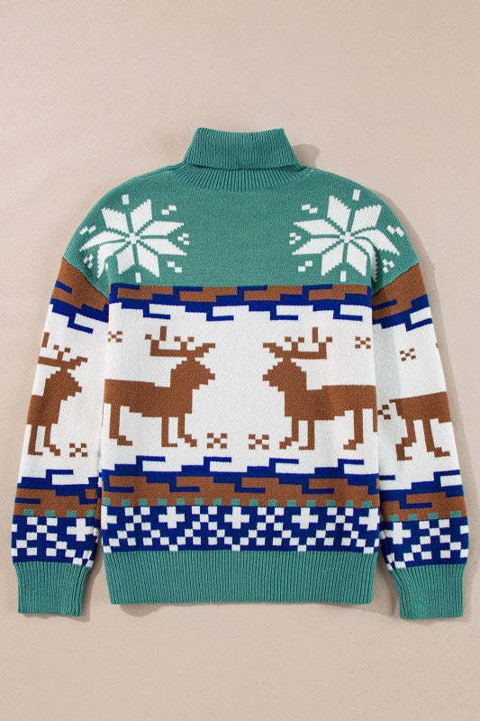 Christmas Reindeer Snowflake Turtleneck Sweater-Reef Love