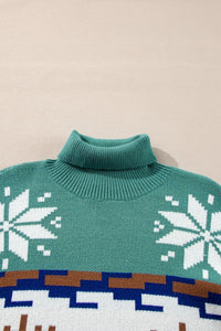 Christmas Reindeer Snowflake Turtleneck Sweater-Reef Love