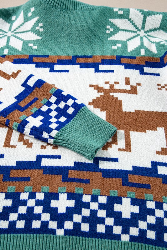 Christmas Reindeer Snowflake Turtleneck Sweater-Reef Love