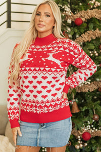 Christmas Reindeer and Heart High Neck Sweater-Reef Love