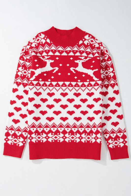 Christmas Reindeer and Heart High Neck Sweater-Reef Love