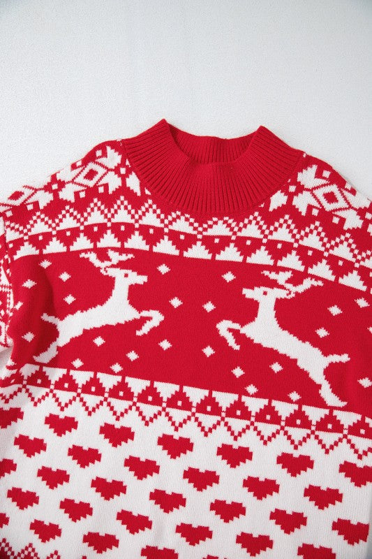 Christmas Reindeer and Heart High Neck Sweater-Reef Love