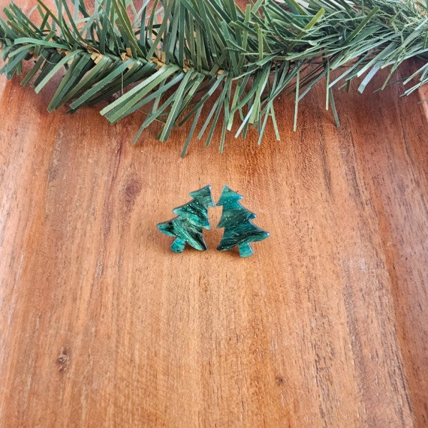 Christmas Tree Stud Earrings - Green Shimmer