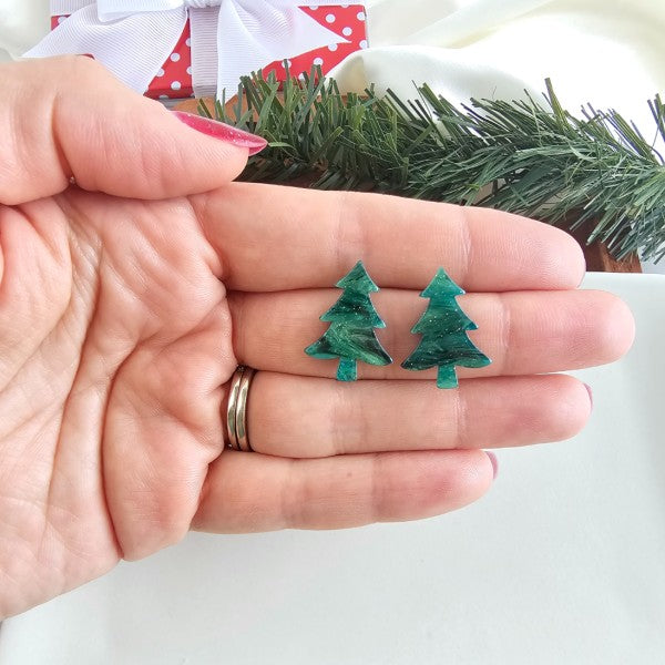 Christmas Tree Stud Earrings - Green Shimmer
