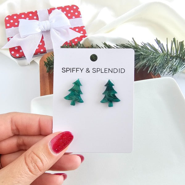Christmas Tree Stud Earrings - Green Shimmer