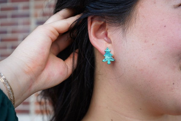 Christmas Tree Stud Earrings - Green Shimmer