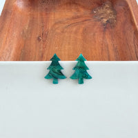Christmas Tree Stud Earrings - Green Shimmer