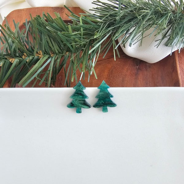Christmas Tree Stud Earrings - Green Shimmer