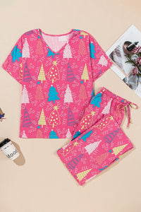 Christmas Tree V-Neck Tee and Pants Pajama Set-Reef Love