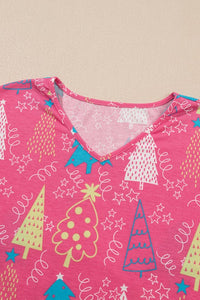 Christmas Tree V-Neck Tee and Pants Pajama Set-Reef Love