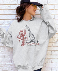 Claws & Champagne Lobster Club Graphic Sweatshirt-Claws & Champagne sweatshirt—vintage coastal vibes with a splash of sass. Perfect for Maine lobster boils, beach days, or your next brunch by the bay.-Reef Love