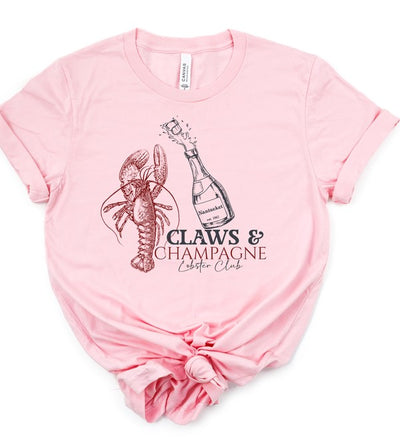 Claws & Champagne Lobster Club Graphic Top Tee-Cozy up in this Claws & Champagne graphic tee—coastal brunch vibes meet Maine lobster boil sass. Lightweight, cheeky, and perfect for sunny summer days.-Reef Love