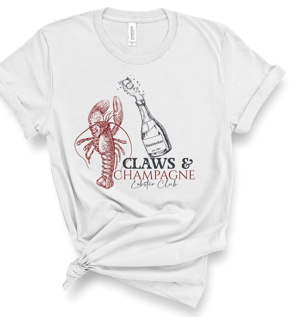 Claws & Champagne Lobster Club Graphic Top Tee-Cozy up in this Claws & Champagne graphic tee—coastal brunch vibes meet Maine lobster boil sass. Lightweight, cheeky, and perfect for sunny summer days.-Reef Love