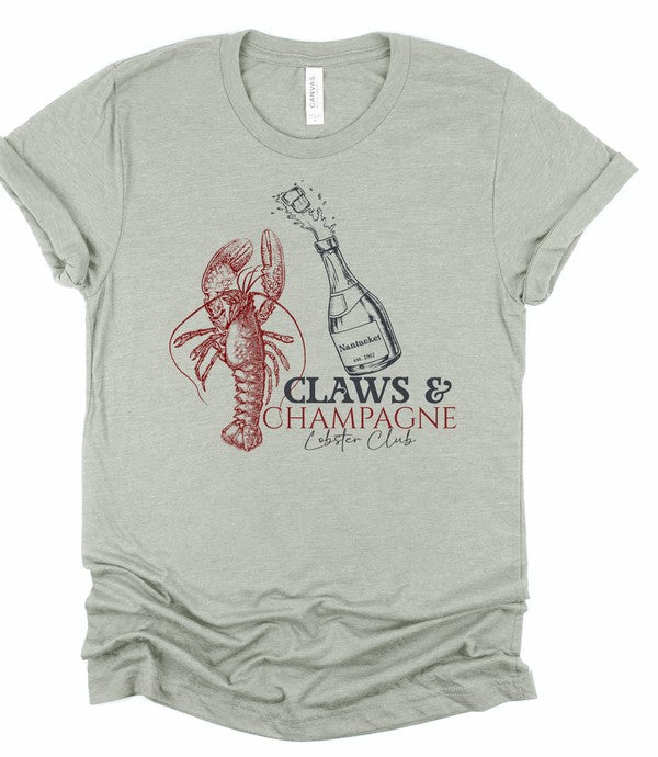 Claws & Champagne Lobster Club Graphic Top Tee-Cozy up in this Claws & Champagne graphic tee—coastal brunch vibes meet Maine lobster boil sass. Lightweight, cheeky, and perfect for sunny summer days.-Reef Love