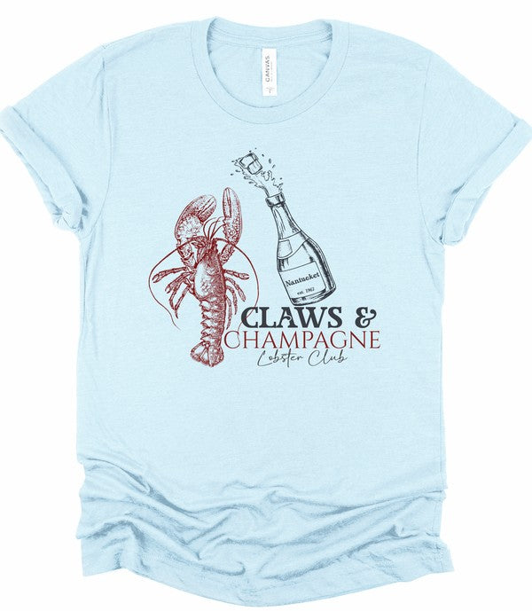 Claws & Champagne Lobster Club Graphic Top Tee-Cozy up in this Claws & Champagne graphic tee—coastal brunch vibes meet Maine lobster boil sass. Lightweight, cheeky, and perfect for sunny summer days.-Reef Love