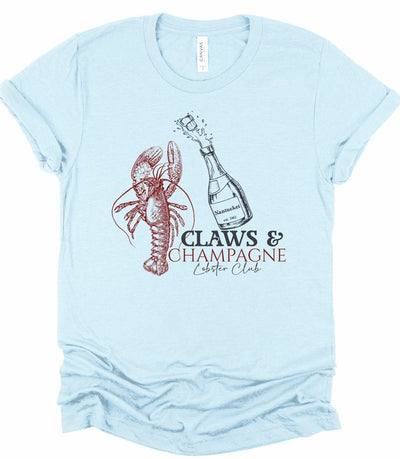 Claws & Champagne Lobster Club Graphic Top Tee-Cozy up in this Claws & Champagne graphic tee—coastal brunch vibes meet Maine lobster boil sass. Lightweight, cheeky, and perfect for sunny summer days.-Reef Love