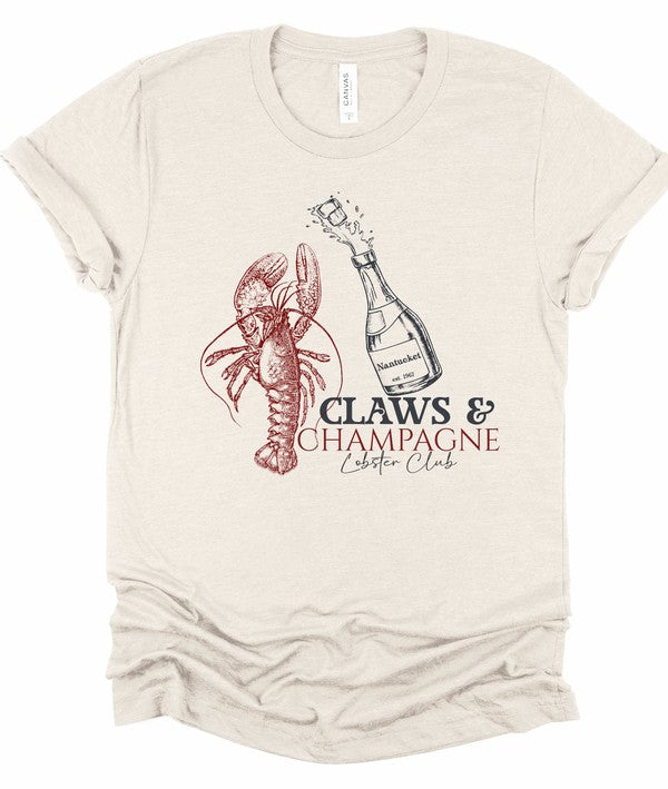 Claws & Champagne Lobster Club Graphic Top Tee-Cozy up in this Claws & Champagne graphic tee—coastal brunch vibes meet Maine lobster boil sass. Lightweight, cheeky, and perfect for sunny summer days.-Reef Love