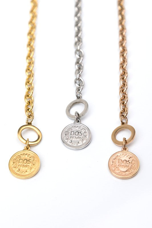 Coin Pendant Chain Necklace, Tarnish-Resistant