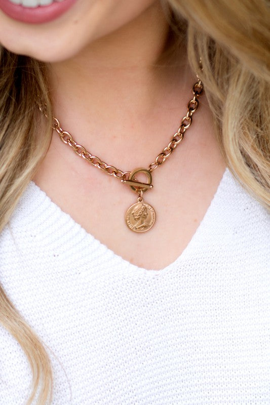 Coin Pendant Chain Necklace, Tarnish-Resistant