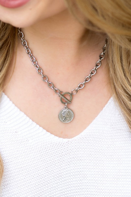 Coin Pendant Chain Necklace, Tarnish-Resistant