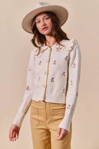 Collared Floral Embroidered Cardigan-Stay on-trend with this Collared Floral Embroidered Button Down Sweater Cardigan. Featuring a stylish floral embroidered design.