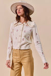 Collared Floral Embroidered Cardigan-Stay on-trend with this Collared Floral Embroidered Button Down Sweater Cardigan. Featuring a stylish floral embroidered design.