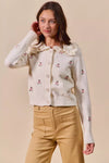 Collared Floral Embroidered Cardigan-Stay on-trend with this Collared Floral Embroidered Button Down Sweater Cardigan. Featuring a stylish floral embroidered design.