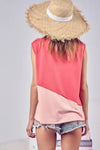 Color Block Contrast Stitching Buttoned Henley Top-Reef Love