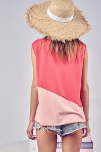 Color Block Contrast Stitching Buttoned Henley Top-Reef Love