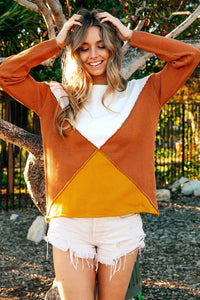 Color Block Rust Thanksgiving Sweater-Reef Love