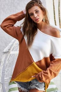 Color Block Rust Thanksgiving Sweater-Reef Love