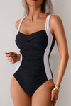 Shop Colorblock Spliced Halter One Piece Swimsuit-Colorblock halter one-piece swimsuit with bold print and bust support, extended sizes. Flattering fit, stretchy fabric, for beach days, pool parties, and vacations.-available at Reef Love online boho-chic boutique