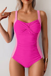 Shop Colorblock Spliced Halter One Piece Swimsuit-Colorblock halter one-piece swimsuit with bold print and bust support, extended sizes. Flattering fit, stretchy fabric, for beach days, pool parties, and vacations.-available at Reef Love online boho-chic boutique