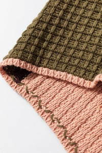 Colorblock Waffle Knit Drawstring Mock Neck Sweater