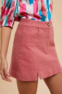 Comfort Stretch Cotton Slit Detailed Mini Skirt, Rose